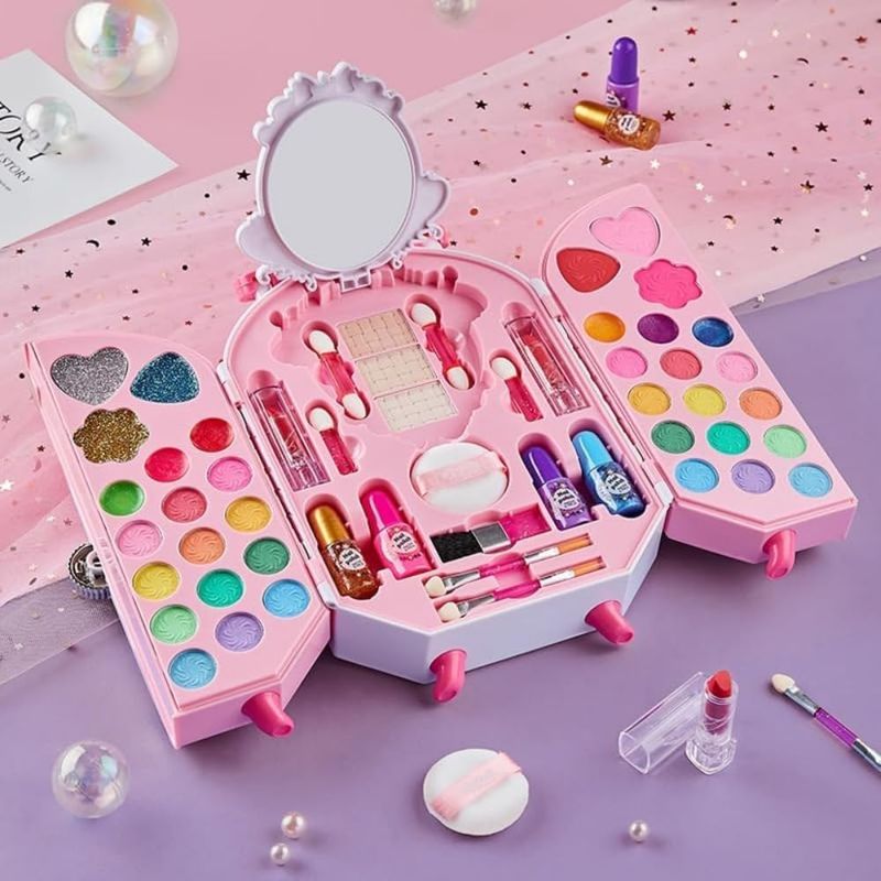 Jucarii, Copii si Bebe - Jucarii si jocuri - Jucarii de rol - Frumusete, bijuterii si accesorii fetite - Trusa de machiaj pentru copii, Gentuta, Rubin, Non Toxic, 3 ani +, Roz - Infinity.ro