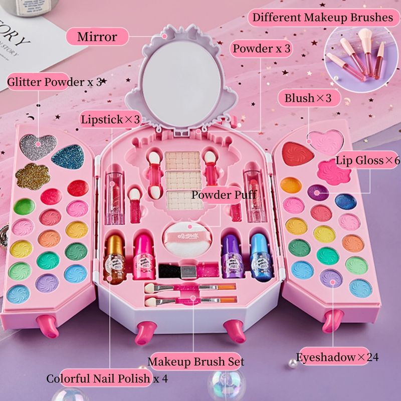 Jucarii, Copii si Bebe - Jucarii si jocuri - Jucarii de rol - Frumusete, bijuterii si accesorii fetite - Trusa de machiaj pentru copii, Gentuta, Rubin, Non Toxic, 3 ani +, Roz - Infinity.ro