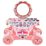 Jucarii, Copii si Bebe - Jucarii si jocuri - Jucarii de rol - Frumusete, bijuterii si accesorii fetite - Trusa de machiaj pentru copii cu masuta muzicala si lumini, Roz - Infinity.ro