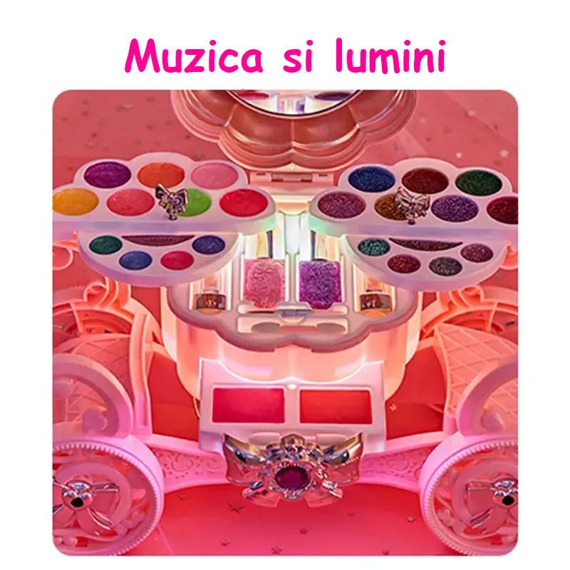Jucarii, Copii si Bebe - Jucarii si jocuri - Jucarii de rol - Frumusete, bijuterii si accesorii fetite - Trusa de machiaj pentru copii cu masuta muzicala si lumini, Roz - Infinity.ro