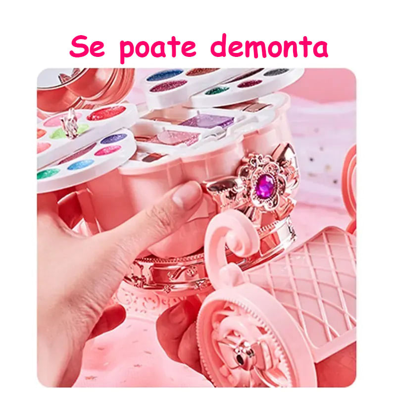 Jucarii, Copii si Bebe - Jucarii si jocuri - Jucarii de rol - Frumusete, bijuterii si accesorii fetite - Trusa de machiaj pentru copii cu masuta muzicala si lumini, Roz - Infinity.ro