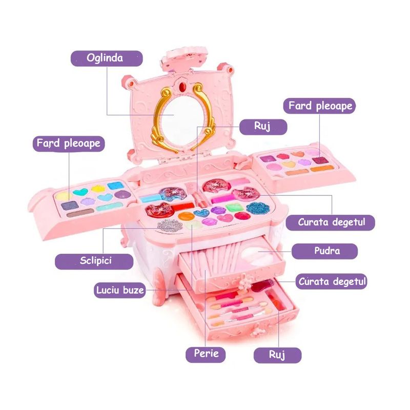 Jucarii, Copii si Bebe - Jucarii si jocuri - Jucarii de rol - Frumusete, bijuterii si accesorii fetite - Trusa de machiaj pentru copii, solubile in apa, non-toxic, Roz - Infinity.ro