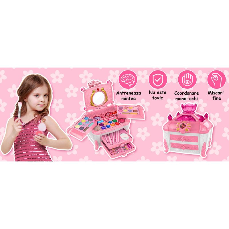 Jucarii, Copii si Bebe - Jucarii si jocuri - Jucarii de rol - Frumusete, bijuterii si accesorii fetite - Trusa de machiaj pentru copii, solubile in apa, non-toxic, Roz - Infinity.ro