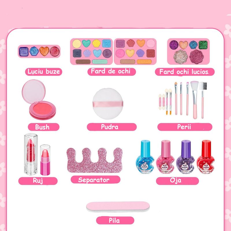 Jucarii, Copii si Bebe - Jucarii si jocuri - Jucarii de rol - Frumusete, bijuterii si accesorii fetite - Trusa de machiaj pentru copii, solubile in apa, non-toxic, Roz - Infinity.ro