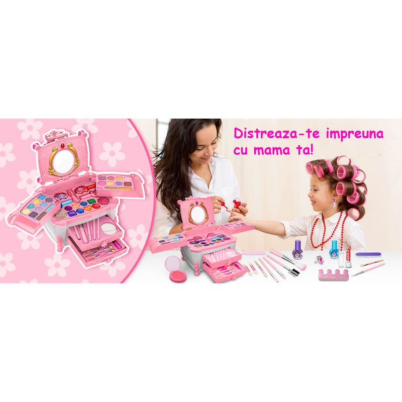 Jucarii, Copii si Bebe - Jucarii si jocuri - Jucarii de rol - Frumusete, bijuterii si accesorii fetite - Trusa de machiaj pentru copii, solubile in apa, non-toxic, Roz - Infinity.ro