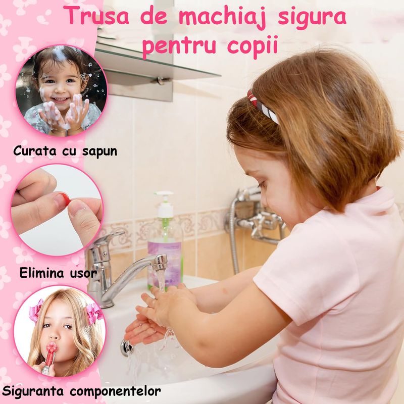 Jucarii, Copii si Bebe - Jucarii si jocuri - Jucarii de rol - Frumusete, bijuterii si accesorii fetite - Trusa de machiaj pentru copii, solubile in apa, non-toxic, Roz - Infinity.ro
