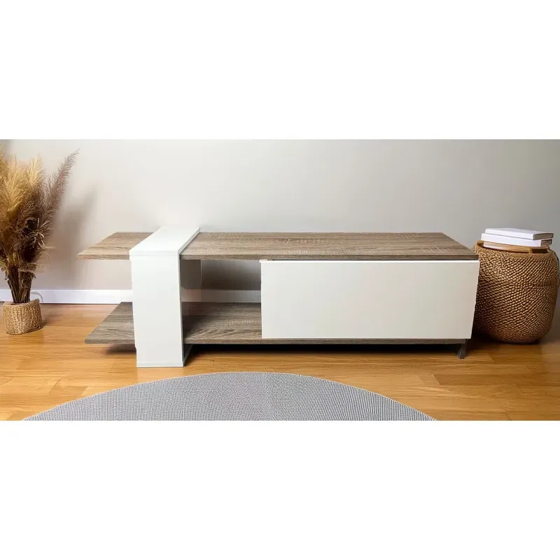 Casa si Gradina - Mobilier - Comode si corpuri - Comode - Comoda TV Heden, alb si trufe, 120x25x37 cm - Infinity.ro
