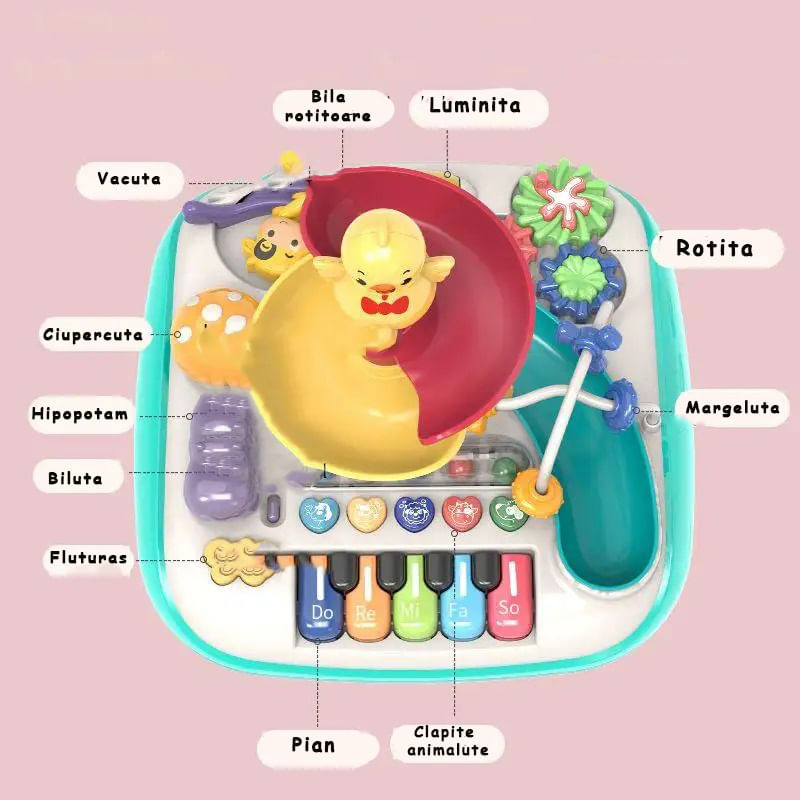 Jucarii, Copii si Bebe - Jucarii si jocuri - Jucarii bebelusi - Jucarii interactive bebelusi - Masa educativa pentru copii multifunctionala WePro Store, tobogan si pian, Sunete si Lumini, ratusca, minge, 3 ani + - Infinity.ro