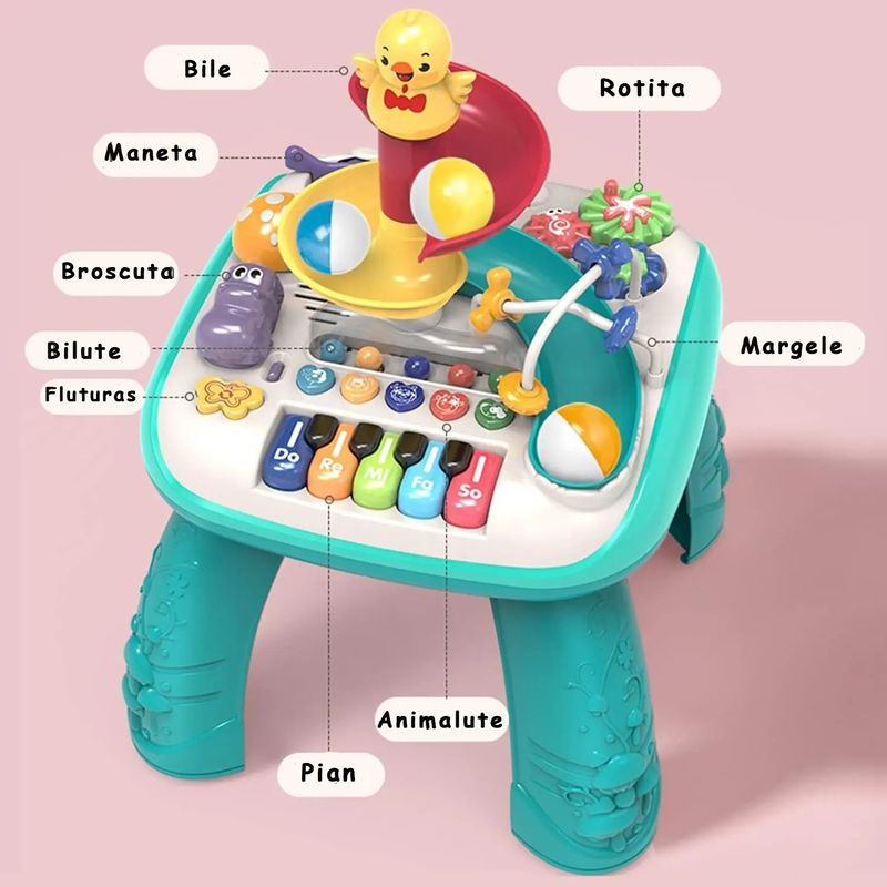 Jucarii, Copii si Bebe - Jucarii si jocuri - Jucarii bebelusi - Jucarii interactive bebelusi - Masa educativa pentru copii multifunctionala WePro Store, tobogan si pian, Sunete si Lumini, ratusca, minge, 3 ani + - Infinity.ro