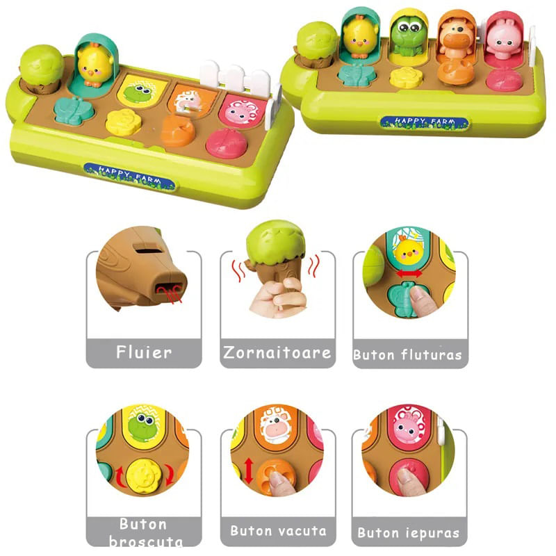 Jucarii, Copii si Bebe - Jucarii si jocuri - Jucarii bebelusi - Jucarii interactive bebelusi - Jucarie Senzoriala pentru Bebelusi, Ferma cu Animale, Butoane cu Joc, Motricitate, Fluier, 18 Luni+ - Infinity.ro