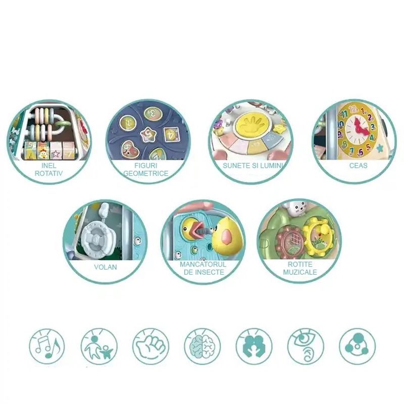 Jucarii, Copii si Bebe - Jucarii si jocuri - Jucarii bebelusi - Jucarii interactive bebelusi - Jucarie Interactiva 7 In 1 Pentru Copii, Centru De Activitati Cu 5 Laturi, Sunete Si Lumini, Figuri Geometrice, 3 Ani + - Infinity.ro