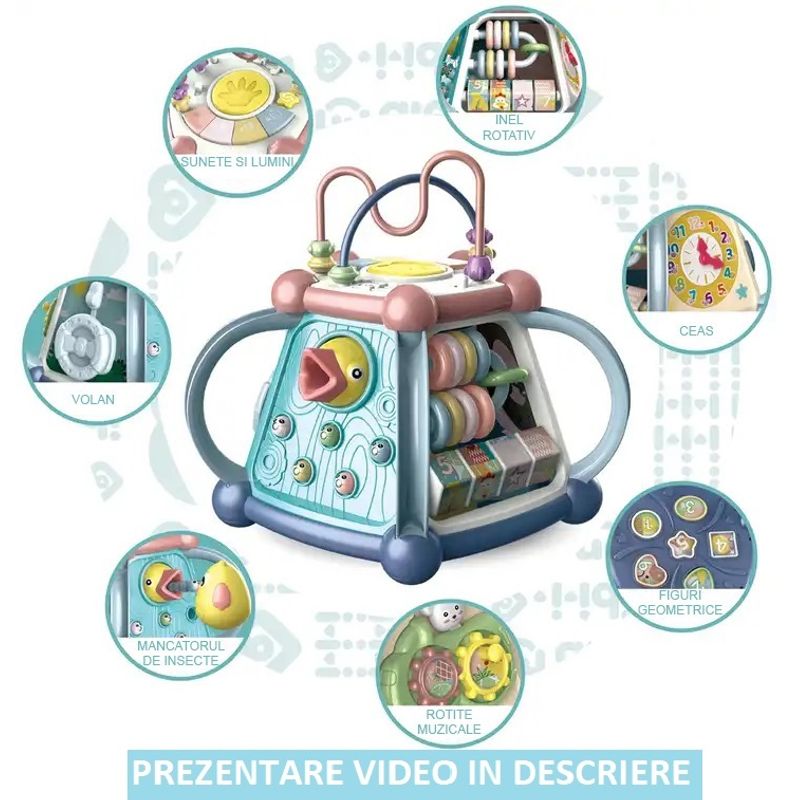 Jucarii, Copii si Bebe - Jucarii si jocuri - Jucarii bebelusi - Jucarii interactive bebelusi - Jucarie Interactiva 7 In 1 Pentru Copii, Centru De Activitati Cu 5 Laturi, Sunete Si Lumini, Figuri Geometrice, 3 Ani + - Infinity.ro