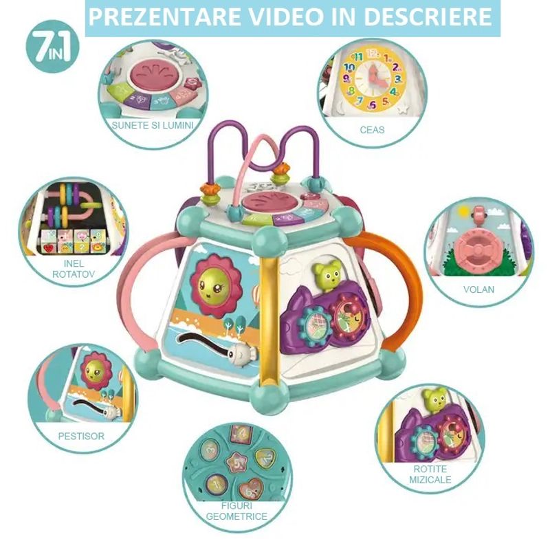 Jucarii, Copii si Bebe - Jucarii si jocuri - Jucarii bebelusi - Jucarii interactive bebelusi - Jucarie Educationala Si Interactiva 7 In 1 Pentru Copii, Centru De Activitati, Sunete si Lumini, Model Soare, 3 Ani + - Infinity.ro