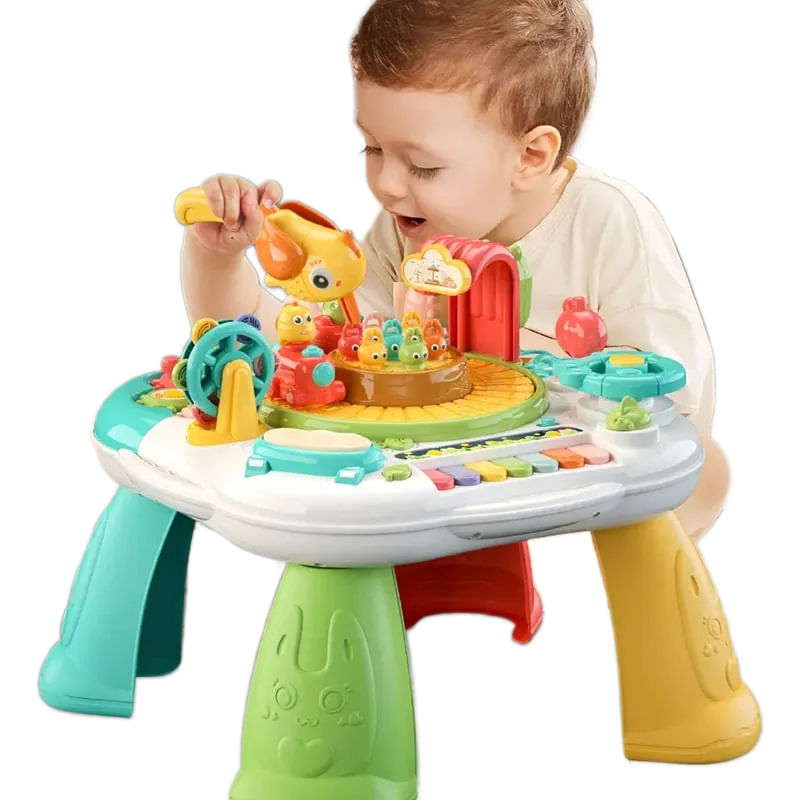 Jucarii, Copii si Bebe - Jucarii si jocuri - Jucarii bebelusi - Jucarii interactive bebelusi - Masuta Interactiva Bebelusi 2 in 1, cu Lumini si Sunete, Tobe, Trenulet, Pian, Simulator de Condus, 18 luni + - Infinity.ro