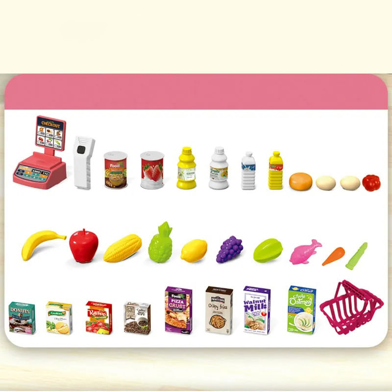 Jucarii, Copii si Bebe - Jucarii si jocuri - Jucarii de rol - Set joaca supermarket - Set Joaca Supermarket cu Lumini si Sunete, Dispozitiv Scanat, Casa de Marcat, Rafturi, Fructe, Legume, Cantar,  3 Ani+ - Infinity.ro