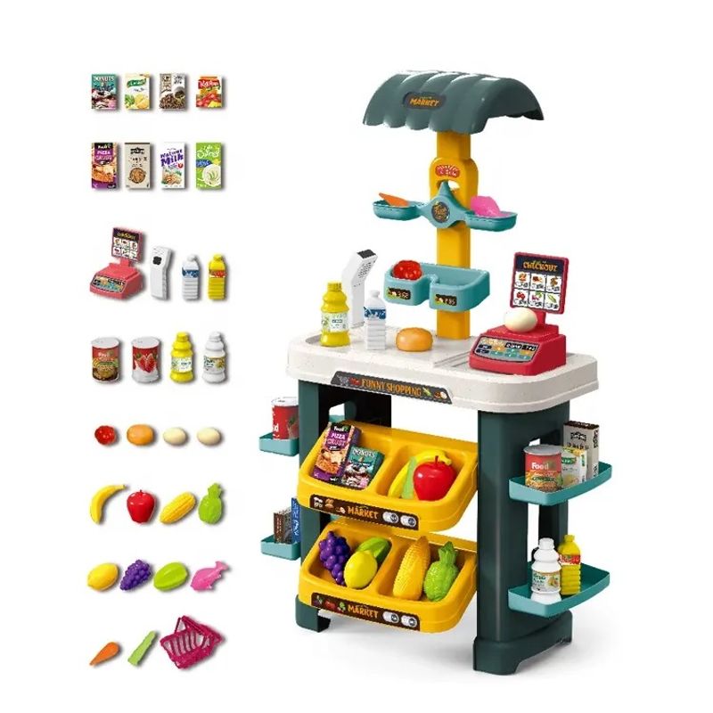 Jucarii, Copii si Bebe - Jucarii si jocuri - Jucarii de rol - Set joaca supermarket - Set Joaca Supermarket cu Lumini si Sunete, Dispozitiv Scanat, Casa de Marcat, Rafturi, Fructe, Legume, Cantar,  3 Ani+ - Infinity.ro