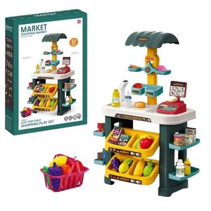Set Joaca Supermarket cu Lumini si Sunete, Dispozitiv Scanat, Casa de Marcat, Rafturi, Fructe, Legume, Cantar,  3 Ani+