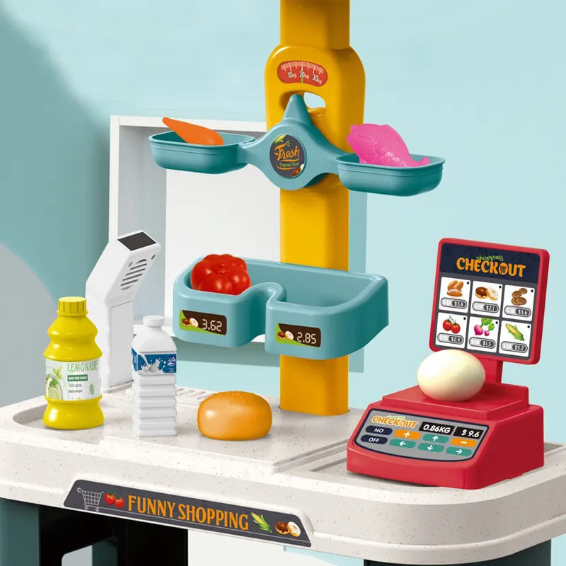 Jucarii, Copii si Bebe - Jucarii si jocuri - Jucarii de rol - Set joaca supermarket - Set Joaca Supermarket cu Lumini si Sunete, Dispozitiv Scanat, Casa de Marcat, Rafturi, Fructe, Legume, Cantar,  3 Ani+ - Infinity.ro