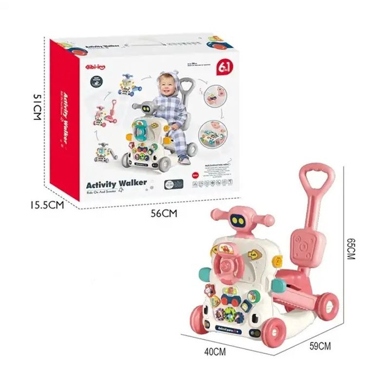 Jucarii, Copii si Bebe - Carucioare si articole de transport - Premergatoare - Premergator si Antemergator Multifunctional 6 in 1, Balansoar, Trotineta, Scuter, Centru Activitati, Roz, 6 Luni+ - Infinity.ro