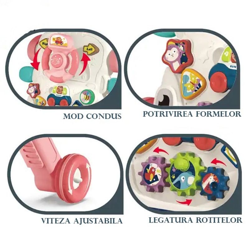 Jucarii, Copii si Bebe - Carucioare si articole de transport - Premergatoare - Premergator si Antemergator Multifunctional 6 in 1, Balansoar, Trotineta, Scuter, Centru Activitati, Roz, 6 Luni+ - Infinity.ro