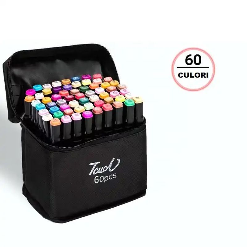 Carti si Birotica - Birotica - Instrumente de scris - Markere si carioci - Set 60 Markere Duble WePro Store, Profesionale, Subtire Si Gros, Cerneala Pe Baza De Alcool, Geanta Depozitare - Infinity.ro