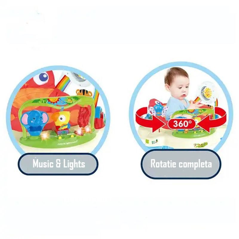 Jucarii, Copii si Bebe - Jucarii si jocuri - Jucarii de exterior - Balansoare copii - Premergator pentru copii cu centru de activitati, rotatie 360, Sunete, Lumini, Accesorii atractive, Albastru, 6 luni + - Infinity.ro