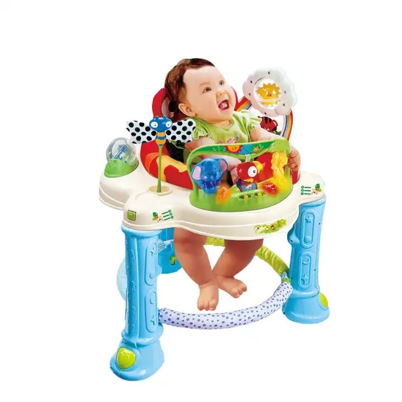 Jucarii, Copii si Bebe - Jucarii si jocuri - Jucarii de exterior - Balansoare copii - Premergator pentru copii cu centru de activitati, rotatie 360, Sunete, Lumini, Accesorii atractive, Albastru, 6 luni + - Infinity.ro