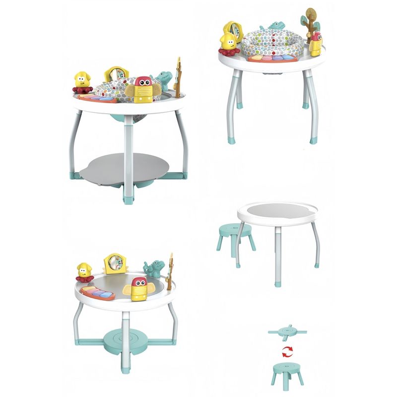 Jucarii, Copii si Bebe - Jucarii si jocuri - Jucarii de exterior - Balansoare copii - Saritor pentru copii 5 in 1 cu Masa si Centru de Activitati, Covoras Muzical, Baby Jumper, 6 luni+, Alb - Infinity.ro