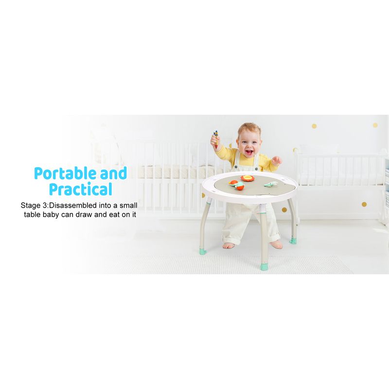 Jucarii, Copii si Bebe - Jucarii si jocuri - Jucarii de exterior - Balansoare copii - Saritor pentru copii 5 in 1 cu Masa si Centru de Activitati, Covoras Muzical, Baby Jumper, 6 luni+, Alb - Infinity.ro