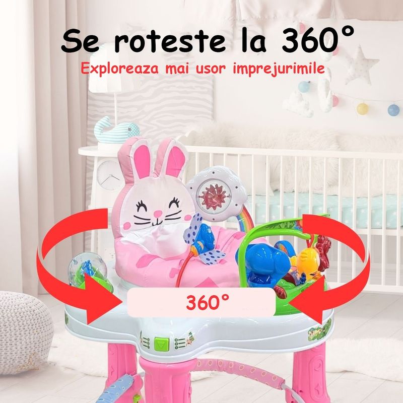 Jucarii, Copii si Bebe - Jucarii si jocuri - Jucarii de exterior - Balansoare copii - Centru de activitati pentru copii si premergator, Sunete, Lumini, Accesorii atractive, Model Iepuras, 6 luni + - Infinity.ro