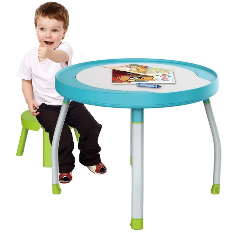 Jucarii, Copii si Bebe - Jucarii si jocuri - Jucarii de exterior - Balansoare copii - Saritor pentru copii 5 in 1 cu Masa si Centru de Activitati, Covoras Muzical, Baby Jumper, 6 luni+, Albastru - Infinity.ro