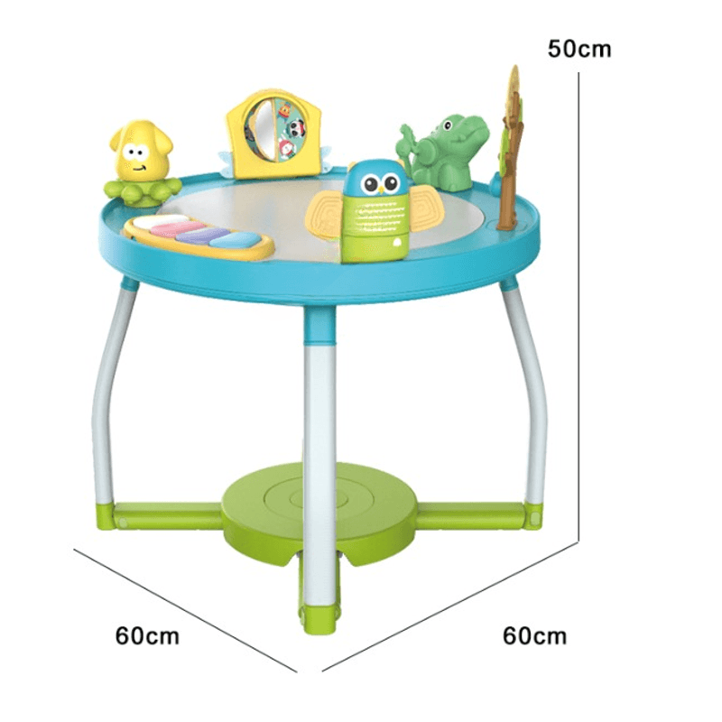 Jucarii, Copii si Bebe - Jucarii si jocuri - Jucarii de exterior - Balansoare copii - Saritor pentru copii 5 in 1 cu Masa si Centru de Activitati, Covoras Muzical, Baby Jumper, 6 luni+, Albastru - Infinity.ro