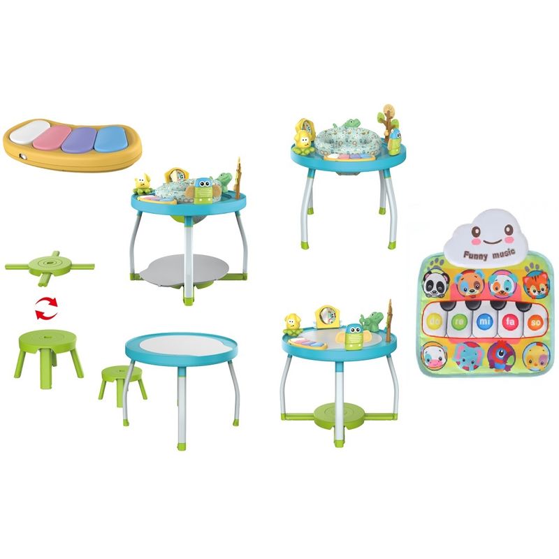 Jucarii, Copii si Bebe - Jucarii si jocuri - Jucarii de exterior - Balansoare copii - Saritor pentru copii 5 in 1 cu Masa si Centru de Activitati, Covoras Muzical, Baby Jumper, 6 luni+, Albastru - Infinity.ro