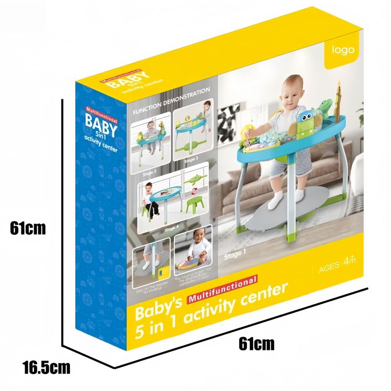 Jucarii, Copii si Bebe - Jucarii si jocuri - Jucarii de exterior - Balansoare copii - Saritor pentru copii 5 in 1 cu Masa si Centru de Activitati, Covoras Muzical, Baby Jumper, 6 luni+, Albastru - Infinity.ro