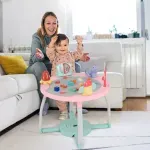 Jucarii, Copii si Bebe - Jucarii si jocuri - Jucarii de exterior - Balansoare copii - Saritor pentru copii 5 in 1 cu Masa si Centru de Activitati, Covoras Muzical, Baby Jumper, 6 luni+, Roz - Infinity.ro