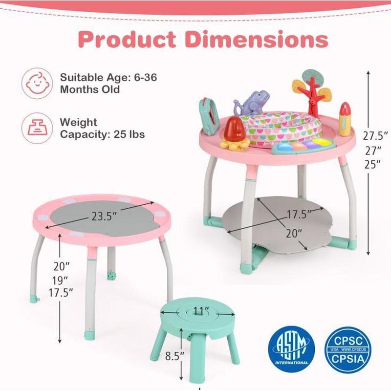 Jucarii, Copii si Bebe - Jucarii si jocuri - Jucarii de exterior - Balansoare copii - Saritor pentru copii 5 in 1 cu Masa si Centru de Activitati, Covoras Muzical, Baby Jumper, 6 luni+, Roz - Infinity.ro