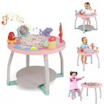 Jucarii, Copii si Bebe - Jucarii si jocuri - Jucarii de exterior - Balansoare copii - Saritor pentru copii 5 in 1 cu Masa si Centru de Activitati, Covoras Muzical, Baby Jumper, 6 luni+, Roz - Infinity.ro