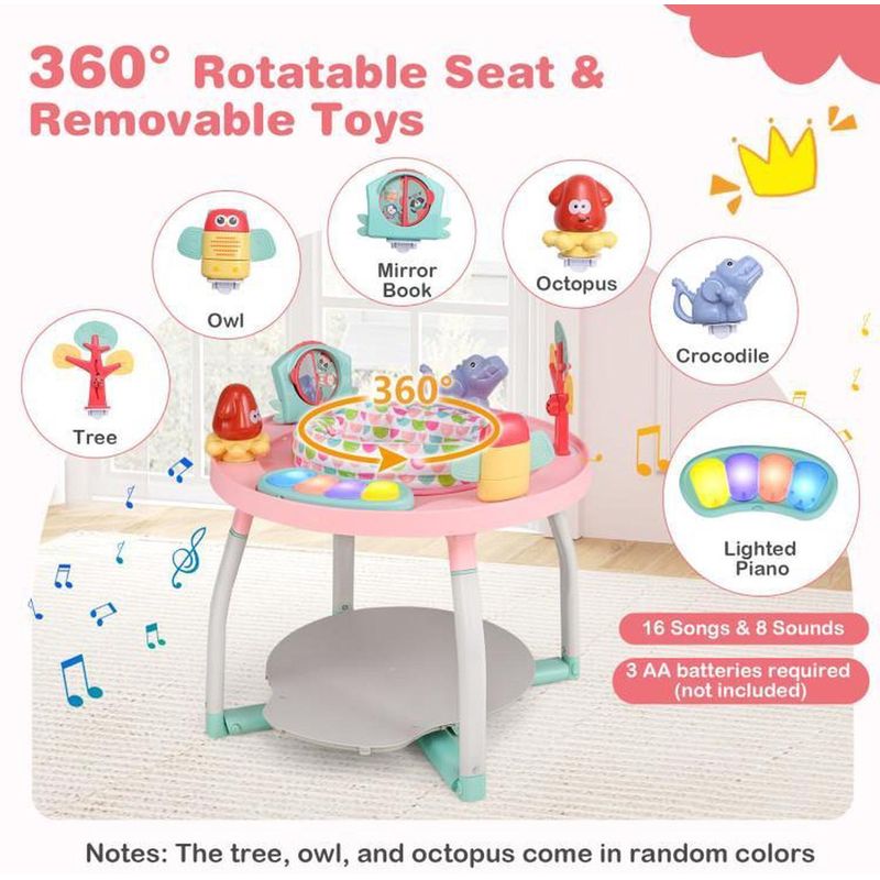 Jucarii, Copii si Bebe - Jucarii si jocuri - Jucarii de exterior - Balansoare copii - Saritor pentru copii 5 in 1 cu Masa si Centru de Activitati, Covoras Muzical, Baby Jumper, 6 luni+, Roz - Infinity.ro