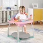 Jucarii, Copii si Bebe - Jucarii si jocuri - Jucarii de exterior - Balansoare copii - Saritor pentru copii 5 in 1 cu Masa si Centru de Activitati, Covoras Muzical, Baby Jumper, 6 luni+, Roz - Infinity.ro