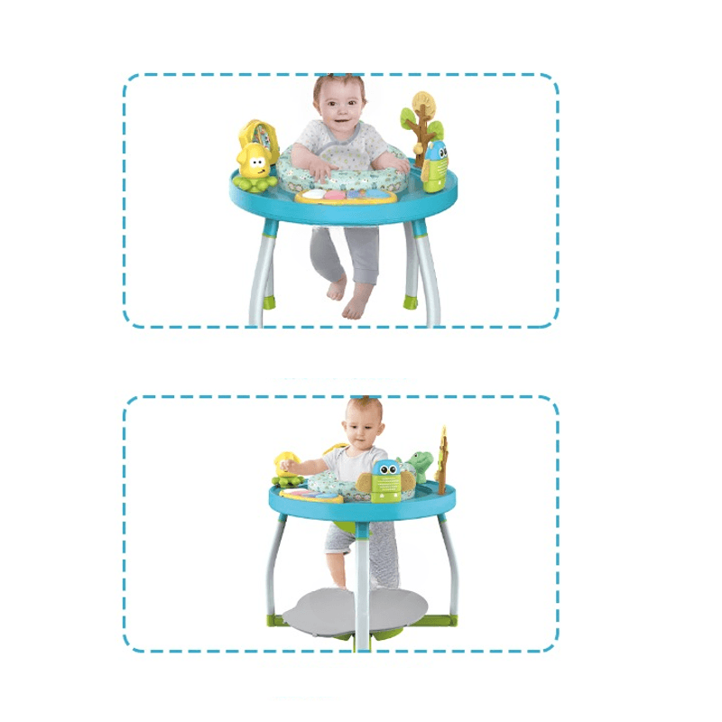 Jucarii, Copii si Bebe - Jucarii si jocuri - Jucarii de exterior - Balansoare copii - Saritor pentru copii 5 in 1 cu Masa si Centru de Activitati, Covoras Muzical, Baby Jumper, 6 luni+, Albastru - Infinity.ro