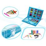Jucarii, Copii si Bebe - Jucarii si jocuri - Jucarii & jocuri educative - Seturi pictura si desen - Set de pictura si desen pentru copii WePro Store, 86 piese, creioane colorate, pasteluri de ulei, acuarele, Albastru - Infinity.ro