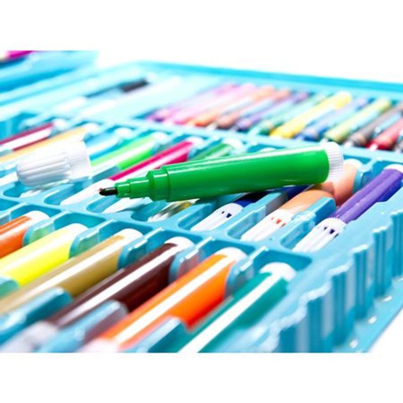 Jucarii, Copii si Bebe - Jucarii si jocuri - Jucarii & jocuri educative - Seturi pictura si desen - Set de pictura si desen pentru copii WePro Store, 86 piese, creioane colorate, pasteluri de ulei, acuarele, Albastru - Infinity.ro