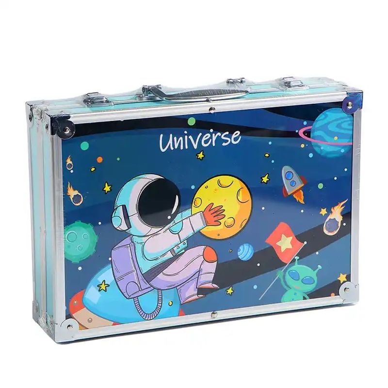 Jucarii, Copii si Bebe - Jucarii si jocuri - Jucarii & jocuri educative - Seturi pictura si desen - Set de pictura si desen pentru copii WePro Store, 145 de piese, Cutie Metalica, 3 ani +, Albastru astronaut - Infinity.ro