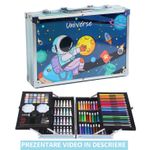 Jucarii, Copii si Bebe - Jucarii si jocuri - Jucarii & jocuri educative - Seturi pictura si desen - Set de pictura si desen pentru copii WePro Store, 145 de piese, Cutie Metalica, 3 ani +, Albastru astronaut - Infinity.ro