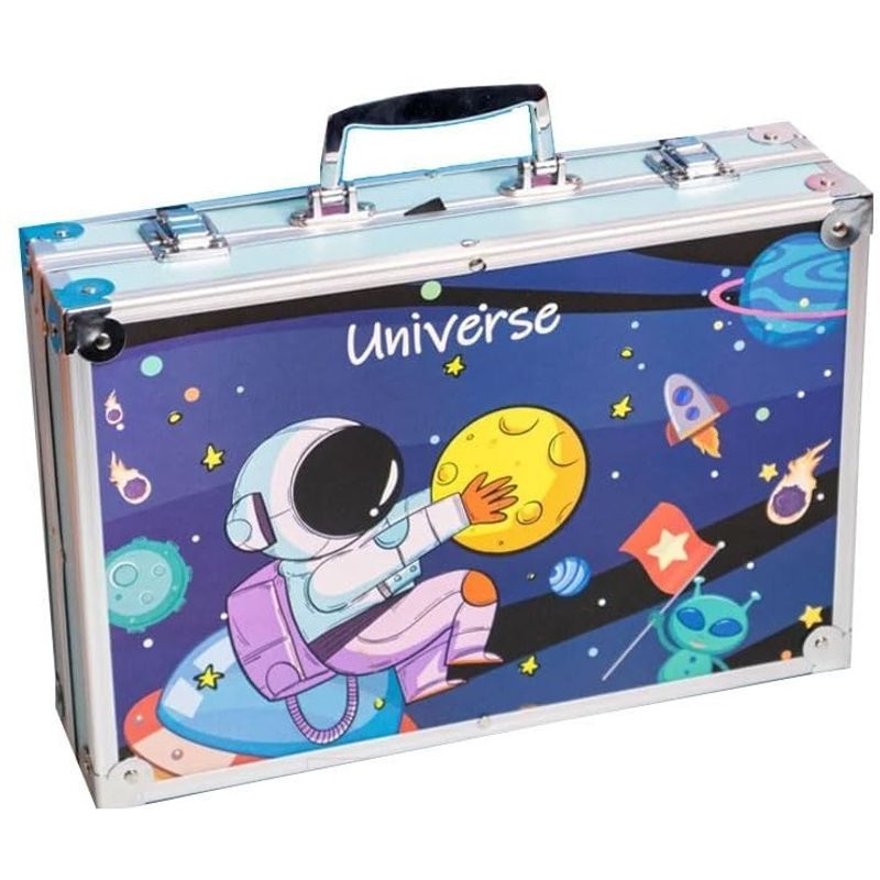 Jucarii, Copii si Bebe - Jucarii si jocuri - Jucarii & jocuri educative - Seturi pictura si desen - Set de pictura si desen pentru copii WePro Store, 145 de piese, Cutie Metalica, 3 ani +, Albastru astronaut - Infinity.ro
