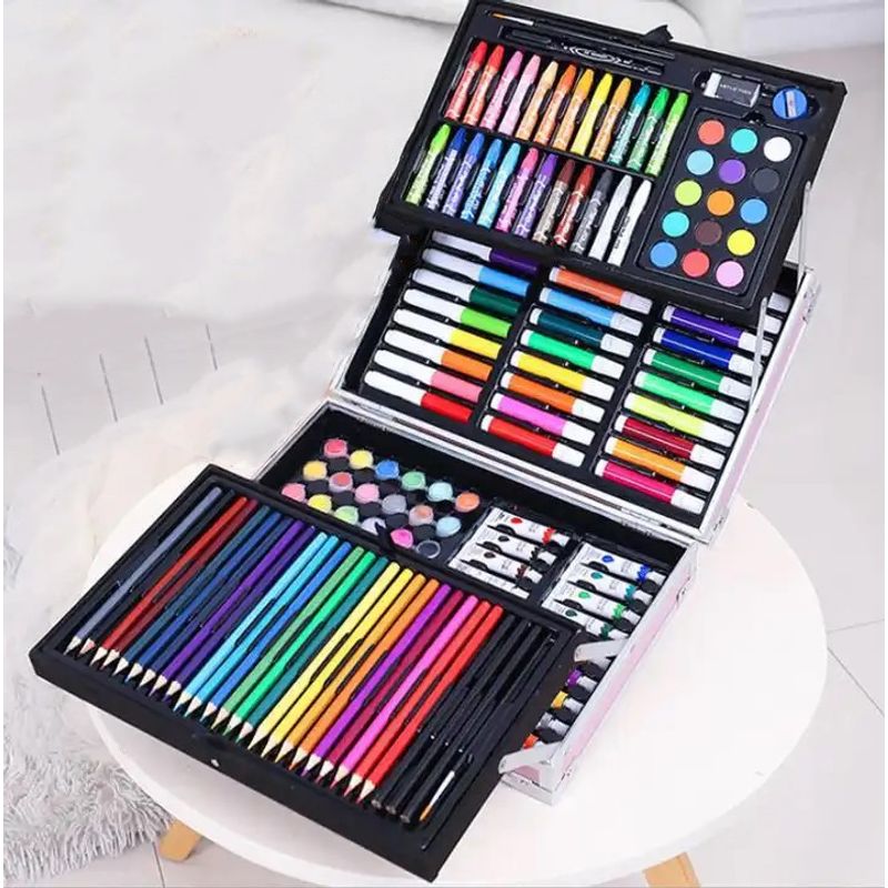 Jucarii, Copii si Bebe - Jucarii si jocuri - Jucarii & jocuri educative - Seturi pictura si desen - Set de pictura si desen pentru copii WePro Store, 145 de piese, Cutie Metalica, 3 ani +, Albastru astronaut - Infinity.ro