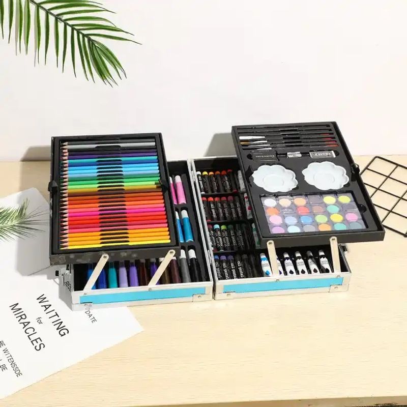 Jucarii, Copii si Bebe - Jucarii si jocuri - Jucarii & jocuri educative - Seturi pictura si desen - Set de pictura si desen pentru copii WePro Store, 145 de piese, Cutie Metalica, 3 ani +, Albastru astronaut - Infinity.ro