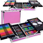 Jucarii, Copii si Bebe - Jucarii si jocuri - Jucarii & jocuri educative - Seturi pictura si desen - Set de pictura si desen pentru copii WePro Store, 145 de piese, Cutie Metalica, 3 ani +, Roz - Infinity.ro