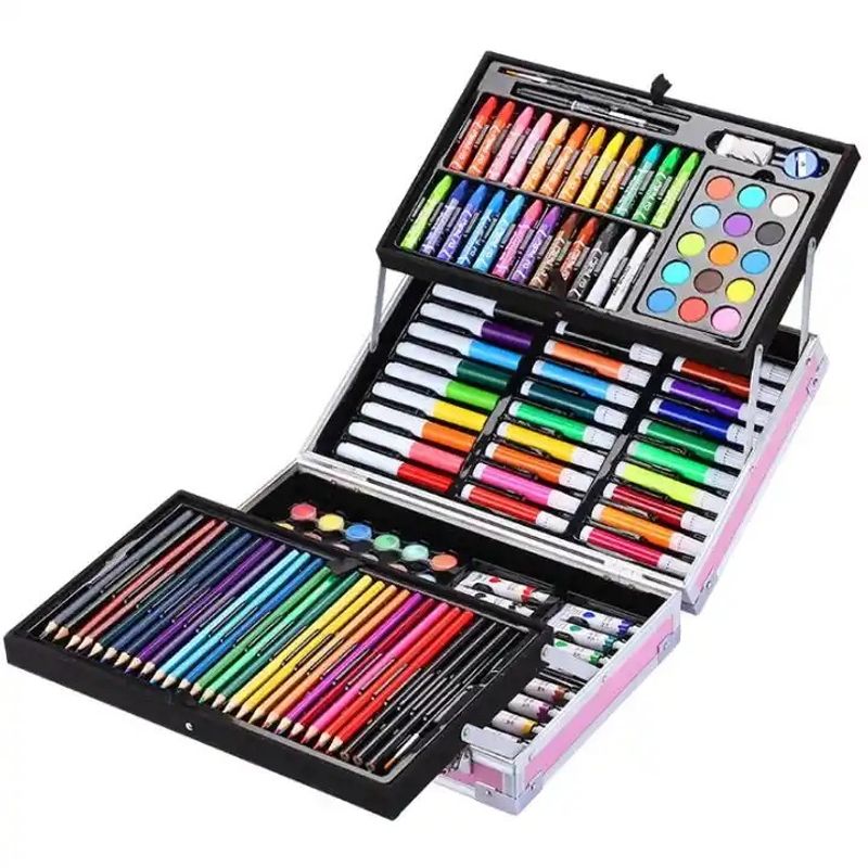 Jucarii, Copii si Bebe - Jucarii si jocuri - Jucarii & jocuri educative - Seturi pictura si desen - Set de pictura si desen pentru copii WePro Store, 145 de piese, Cutie Metalica, 3 ani +, Roz - Infinity.ro