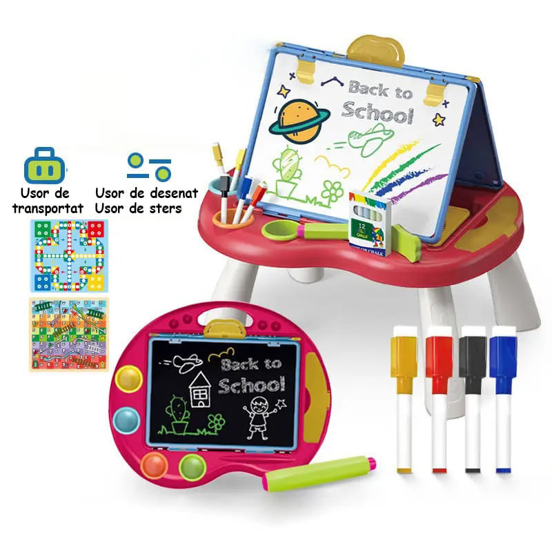 Jucarii, Copii si Bebe - Jucarii si jocuri - Jucarii & jocuri educative - Jocuri si jucarii educative - Tabla cu Doua Fete, Jocuri Incluse, Magnetica pentru Accesorii, Neagra pentru Creta, Markere cu Radiera, Burete, 3 Ani+ - Infinity.ro